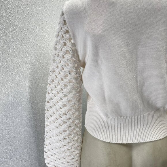 NEW MARIA PAVAN Womens Sequin Braided Long Sleeve Soft Sweater Size S White - Picture 10 of 12
